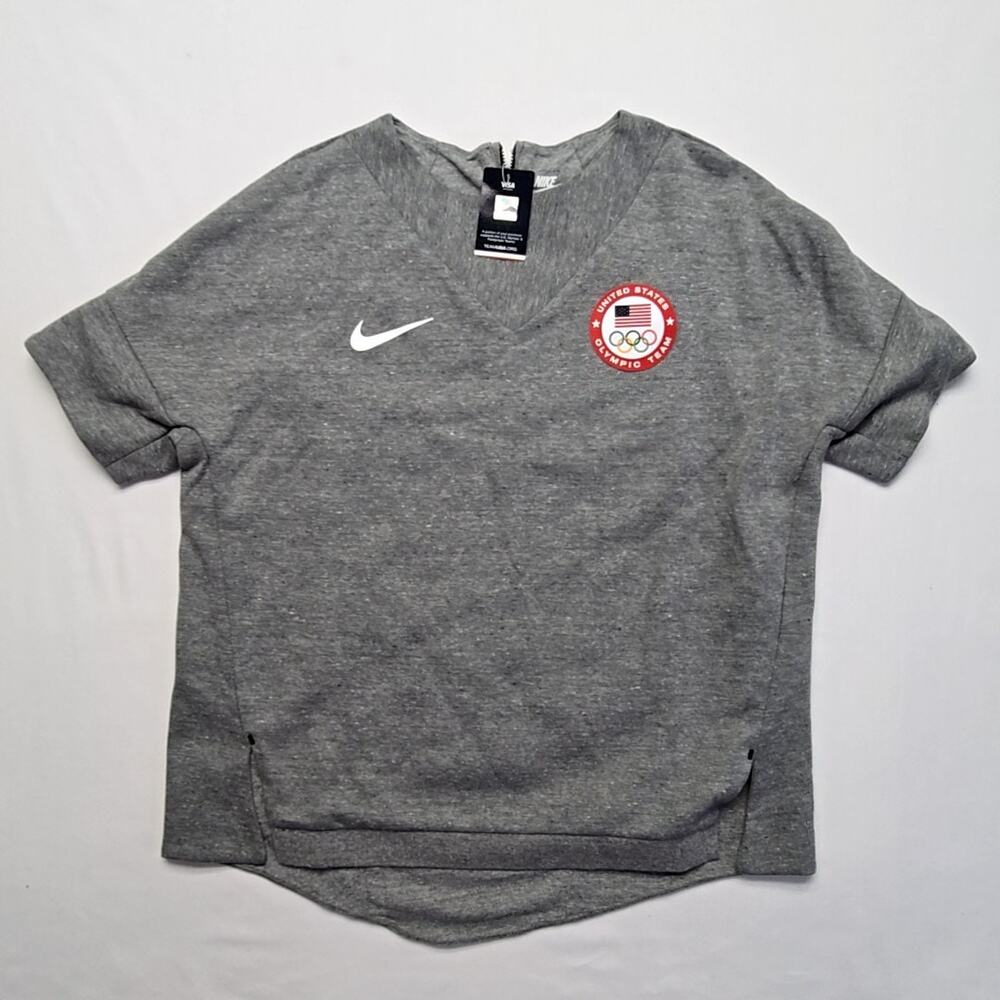 Nike Olympic Team Shirt Sweater Gray USA Womens Short Sleeve L Tech Fleece
